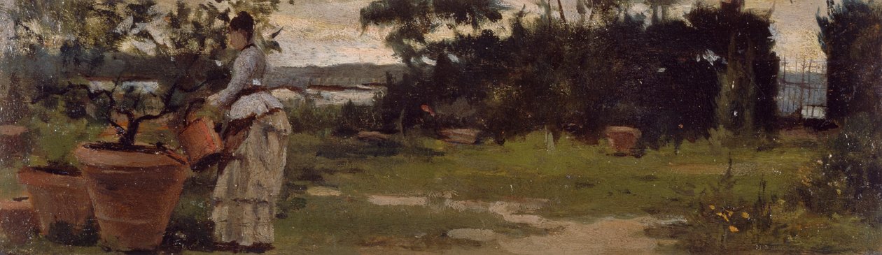 Ogród w Bellariva, ok. 1884, Silvestro Lega (1826-1895), olej na desce, 7x23,5 cm autorstwa Silvestro Lega