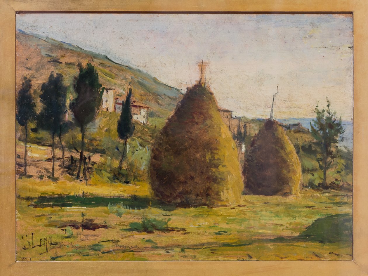 Stogi siana w słońcu, ok. 1890 (olej na pokładzie) autorstwa Silvestro Lega