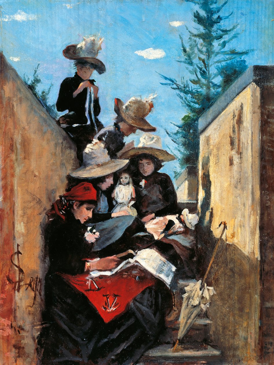 Pani Clementina Fiorini z córkami w Poggio Piano autorstwa Silvestro Lega