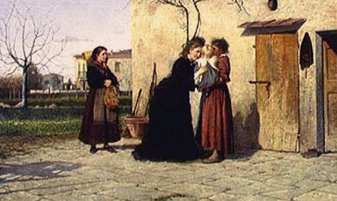 Z wizytą u dziewczynki (olej na płótnie) autorstwa Silvestro Lega