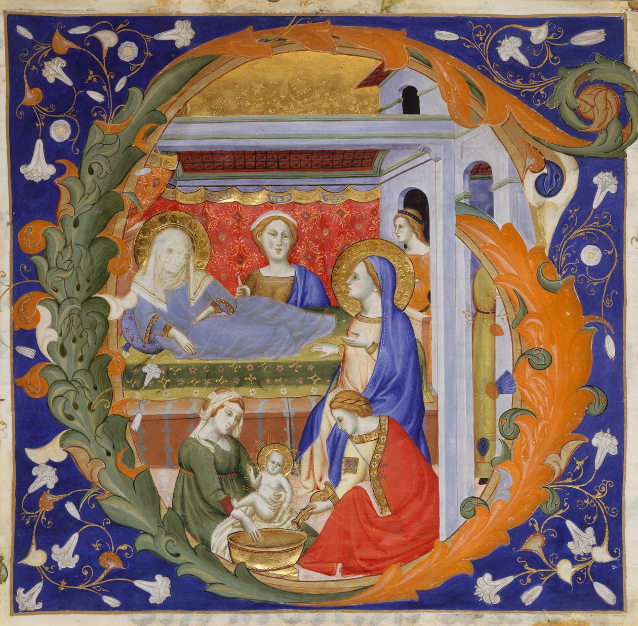 Iluminacja Rękopisu z Narodzinami Marii w inicjale G, z Graduału, ok. 1900 r. 1375. autorstwa Silvestro dei Gherarducci