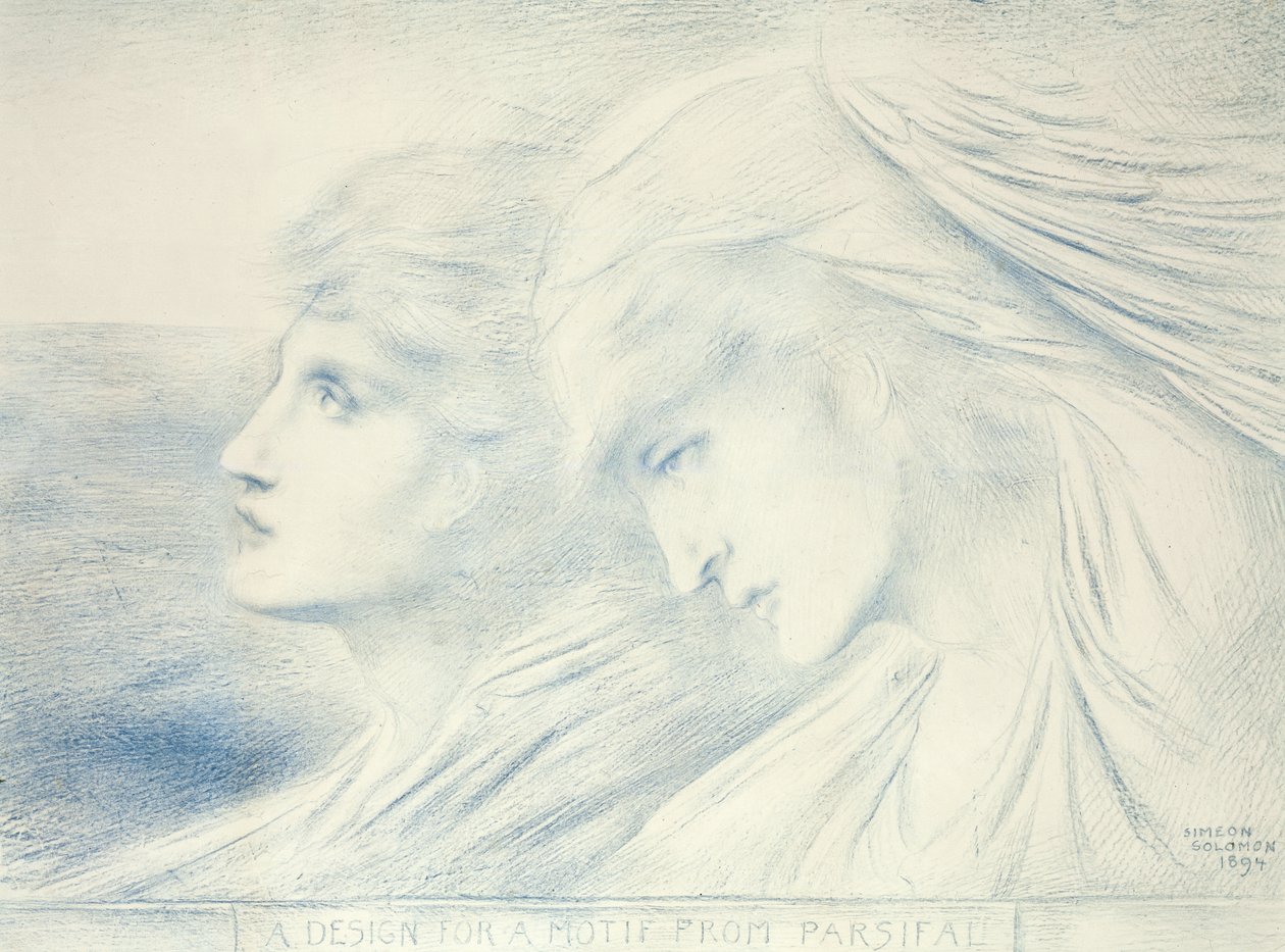 Projekt motywu z Parsifala, 1894 (niebieska kreda na papierze) autorstwa Simeon Solomon