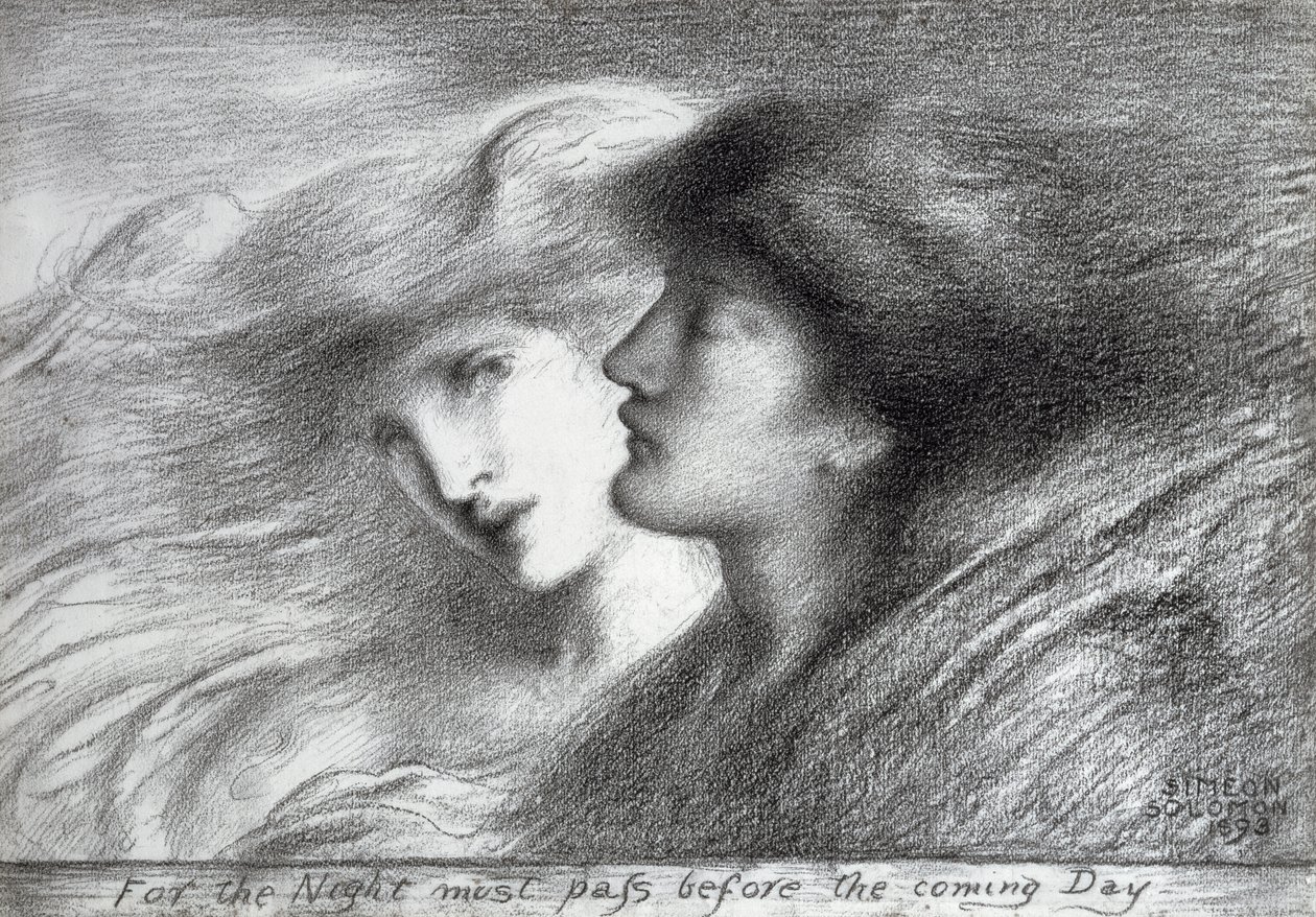 „Bo noc musi minąć przed nadchodzącym dniem”, 1893 (węgiel na papierze) autorstwa Simeon Solomon
