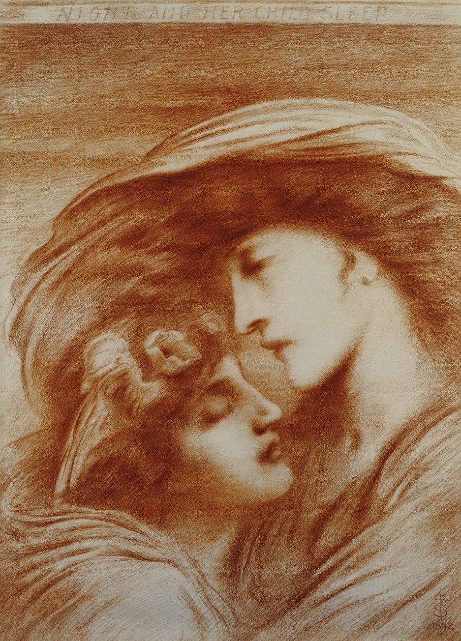 Noc i sen jej dziecka, 1892 (czerwona kreda na papierze) autorstwa Simeon Solomon
