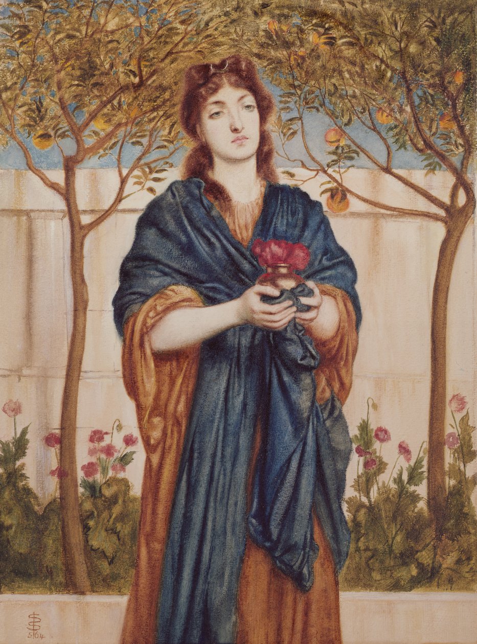 Kapłanka sypiąca maki, 1864 (wc wzmocnione bielą na papierze) autorstwa Simeon Solomon