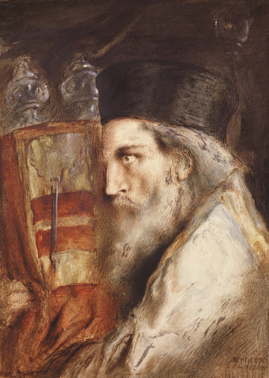 Rabin niosący Torę (wc na papierze) autorstwa Simeon Solomon