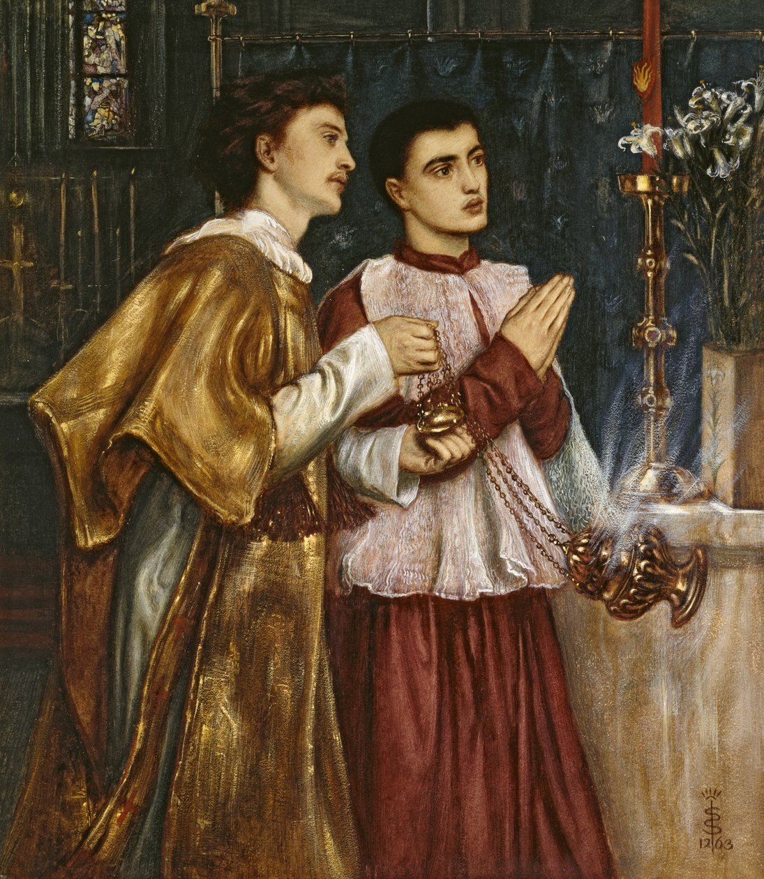 Dwóch Akolitów Osadzanie: Pięćdziesiątnica (kolor ciała na papierze nałożony na płótno) autorstwa Simeon Solomon