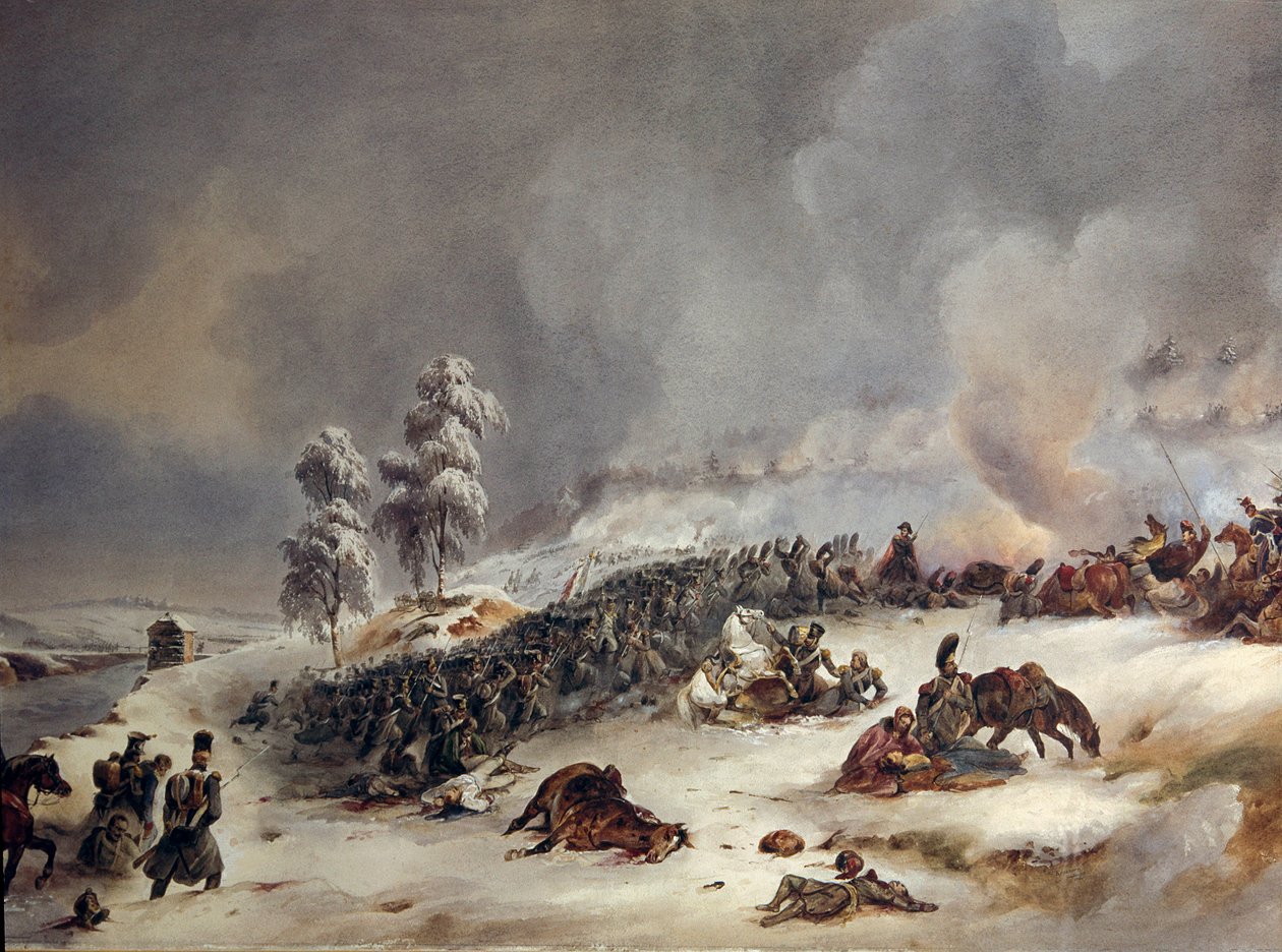 Retirement from Russia in 1812: “” Ricard Division in the Battle of Krasnoe on 18/11/1812, 9 a.m.”” Watercolour painting by Simeon Fort (1793-1861) Sun. 0,6x0,99 m.   1410457   pl       polish Successfully Translated  Original: Emigrants Translat: Emigrant autorstwa Simeon Fort