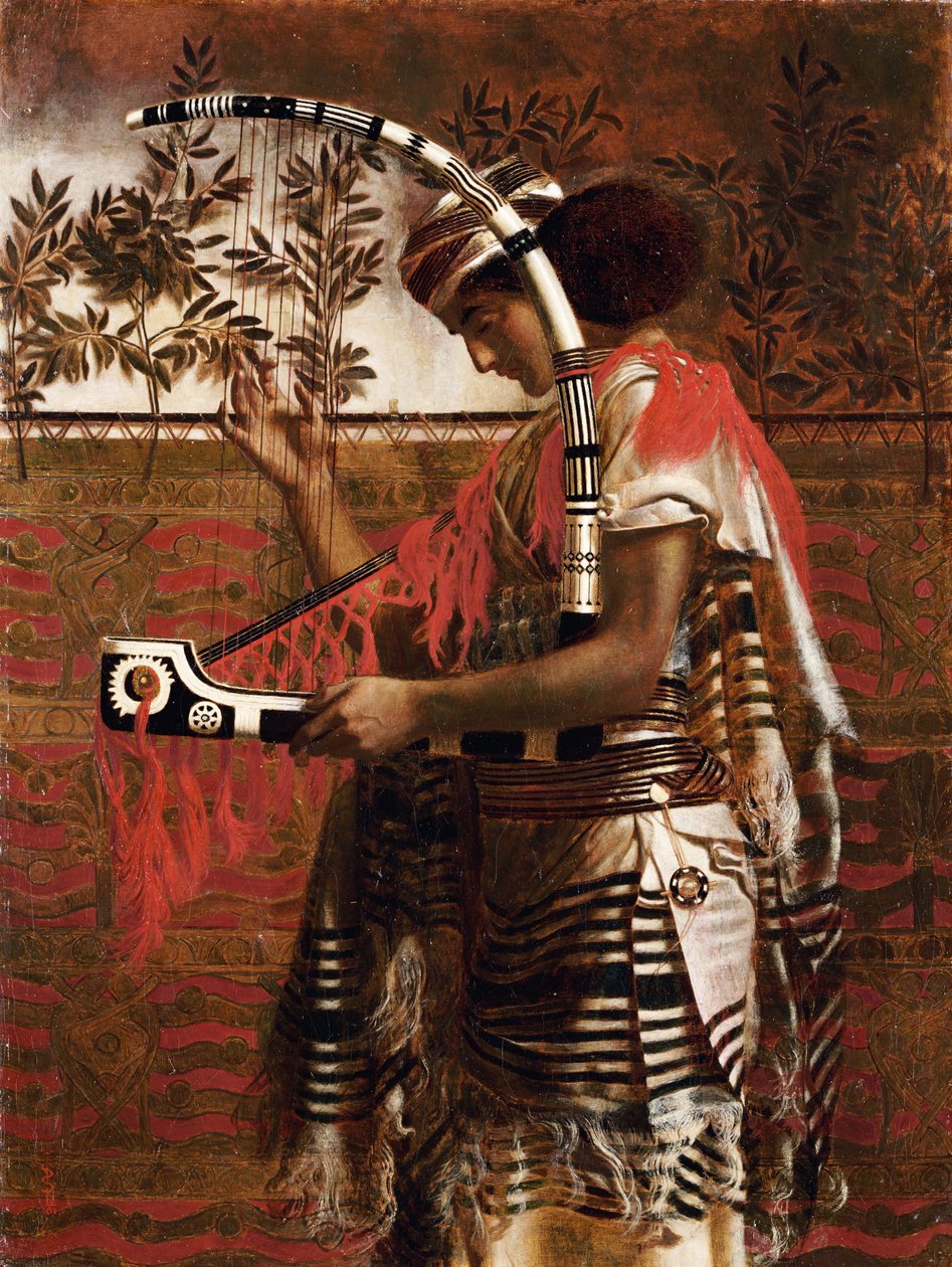Młody muzyk zatrudniony w nabożeństwie świątynnym podczas Święta Namiotów, później nazwany Hosanna, 1862 autorstwa Simeon Solomon