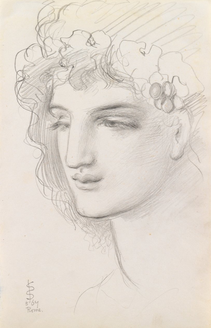Studium głowy z girlandą, 1867 autorstwa Simeon Solomon