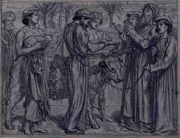 Pierwsza ofiara Aarona (pióro i atrament) autorstwa Simeon Solomon