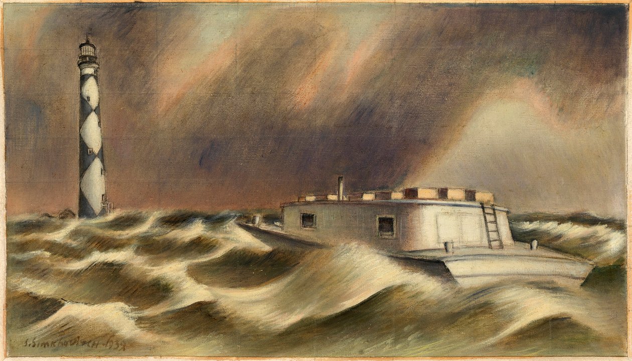 Poczta do Cape Lookout (studium muralu, urząd pocztowy w Beaufort, Karolina Północna) autorstwa Simka Simkhovitch
