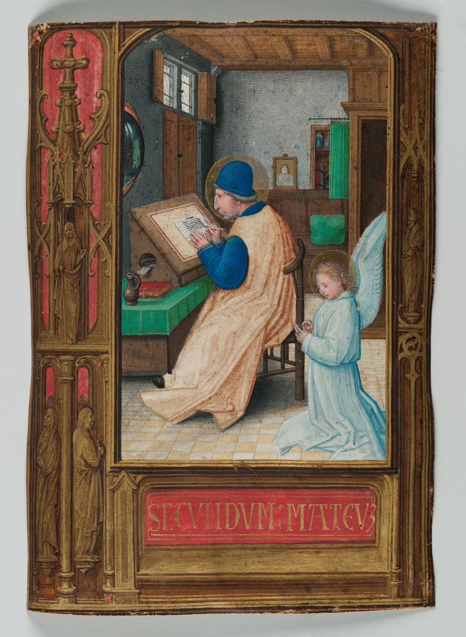 Św. Mateusz Pismo z Aniołem, 1521 (tempera na pergaminie) autorstwa Simon Bening