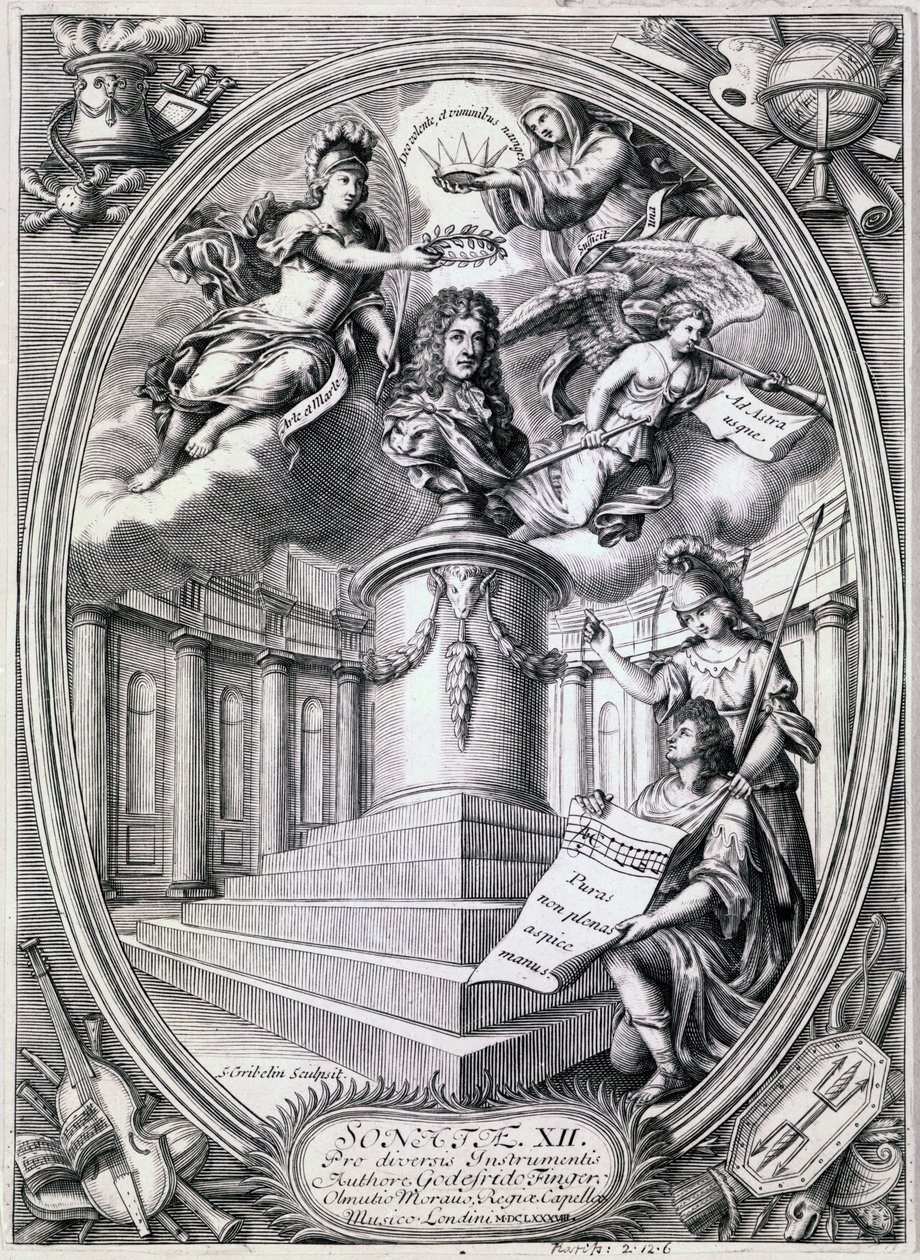 Grawer dedykacyjny do Gottfried Finger, 1688 autorstwa Simon II Gribelin