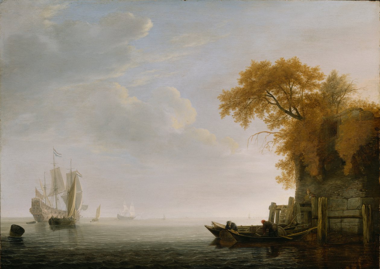 Spokojne morze, 1642 (olej na desce dębowej) autorstwa Simon de Vlieger