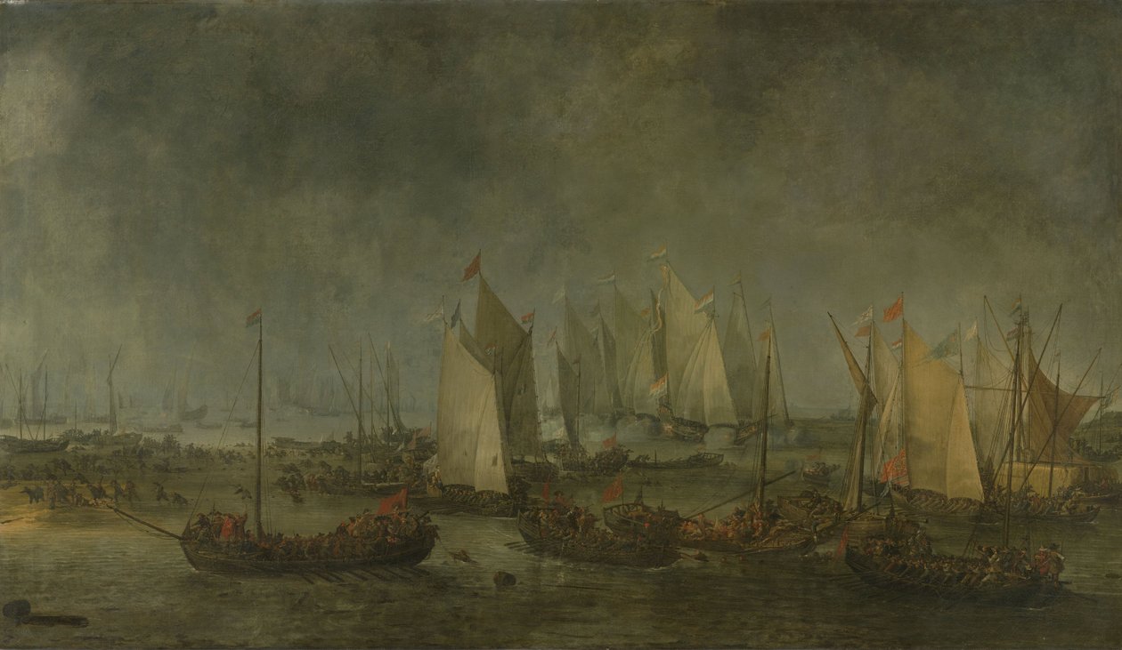 Bitwa nad Slaak między flotą holenderską i hiszpańską w nocy z 12 na 13 września 1631 r. 1633 autorstwa Simon de Vlieger
