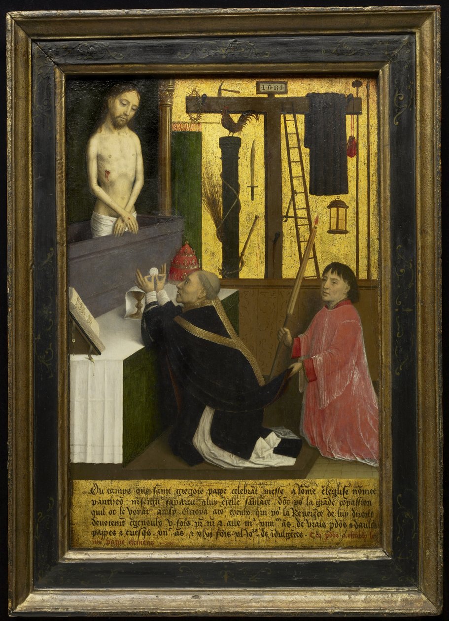 Msza św. Grzegorza, ok. 1460-65 (olej i złoty płatek na desce) autorstwa Simon Marmion