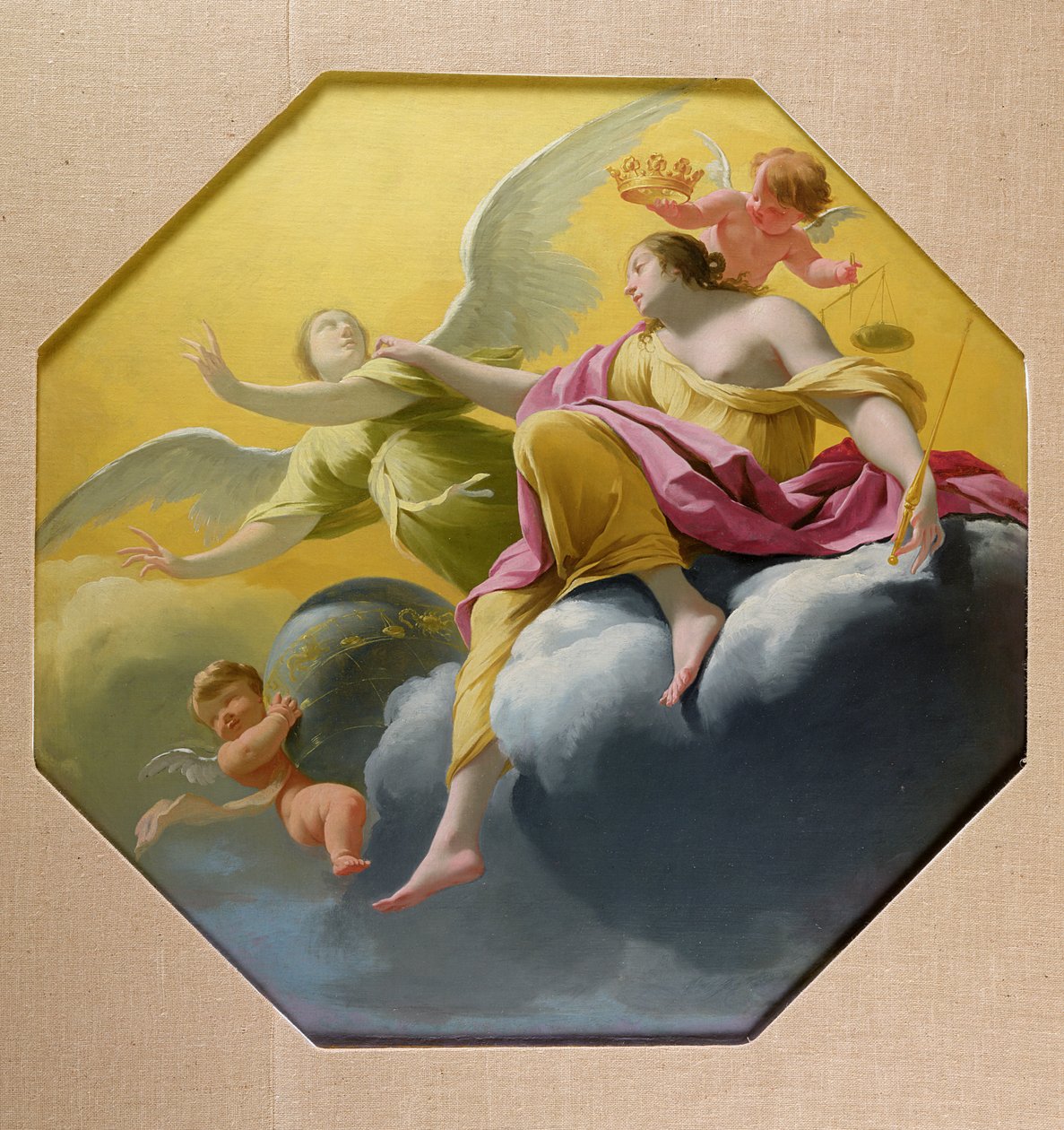 Sprawiedliwość, z serii Czterech kardynalskich cnót na suficie sypialni królowej w Saint-Germain-en-Laye, c.1637-38 autorstwa Simon Vouet