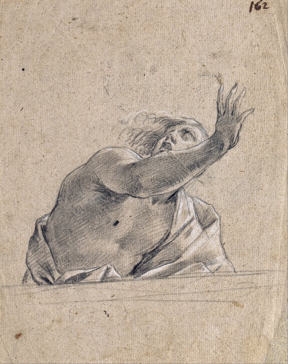 Mężczyzna z podniesioną ręką za parapetem autorstwa Simon Vouet