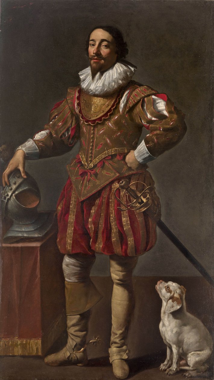 Portret dżentelmena z psem autorstwa Simon Vouet