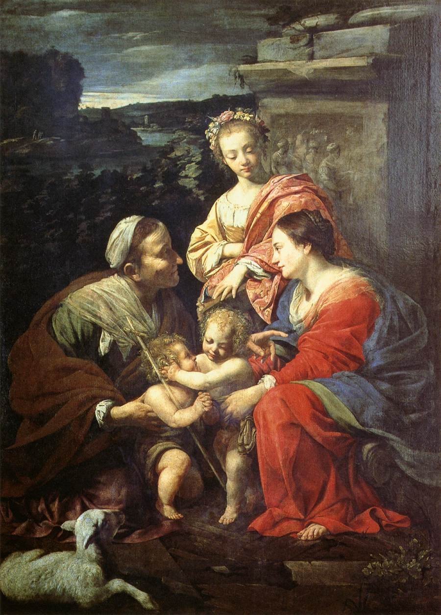 Święta Rodzina ze św. Elżbietą, Janem Chrzcicielem i Katarzyną autorstwa Simon Vouet