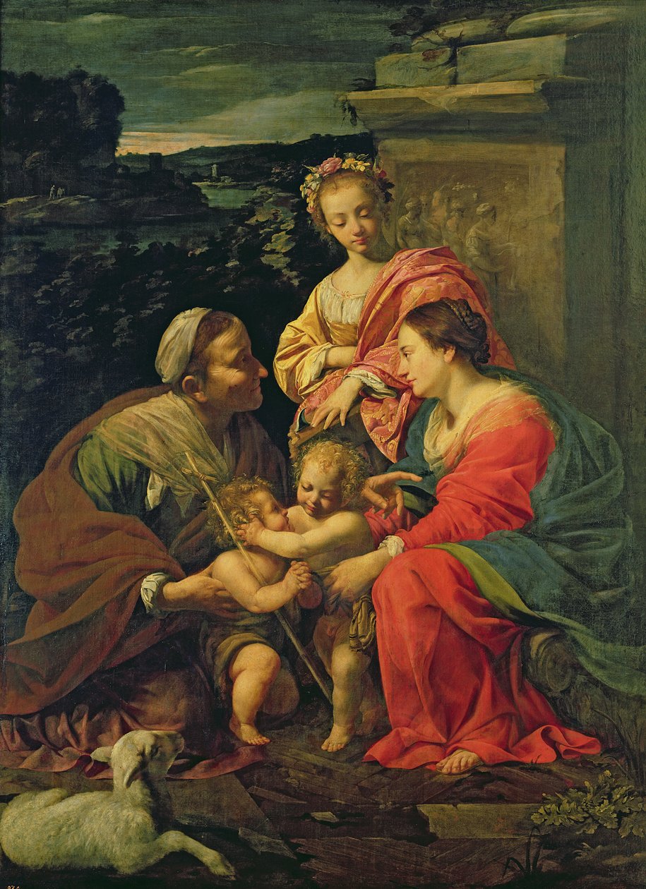 Dziewica z Dzieciątkiem ze św. Elżbietą, Dzieciątkiem św. Janem i św. Katarzyną, ok. 1624-26 autorstwa Simon Vouet