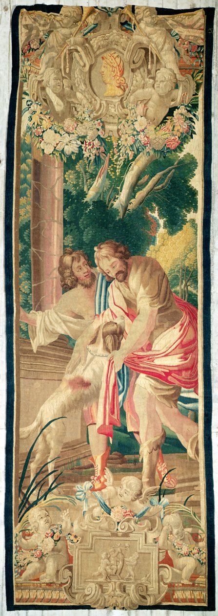 Ulissesa w towarzystwie Telemacha rozpoznaje jego pies Argus (gobelin wełniany) autorstwa Simon Vouet