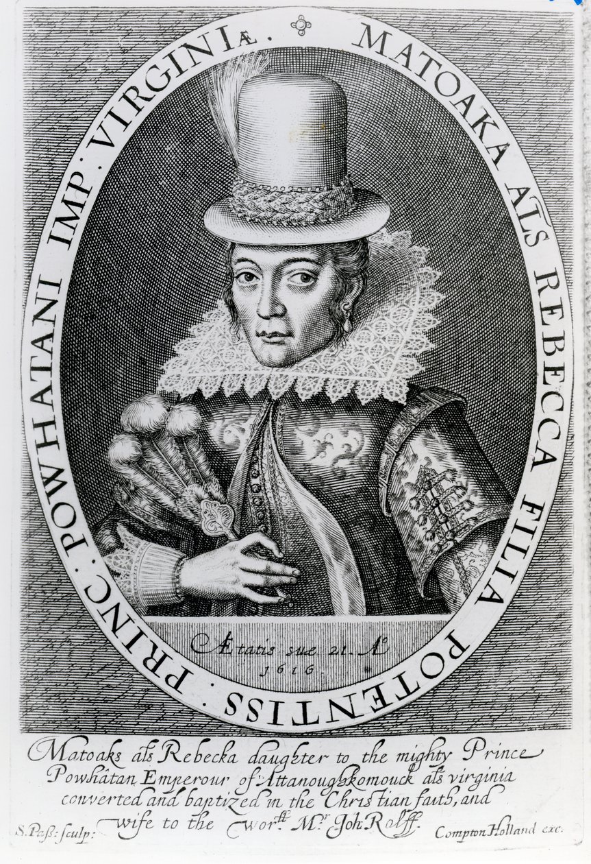 Pocahontas, 1616 autorstwa Simon de Passe