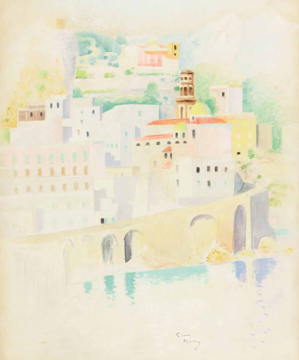 Atrani, Wybrzeże Amalfi (pastel na papierze) autorstwa Simon Albert Bussy