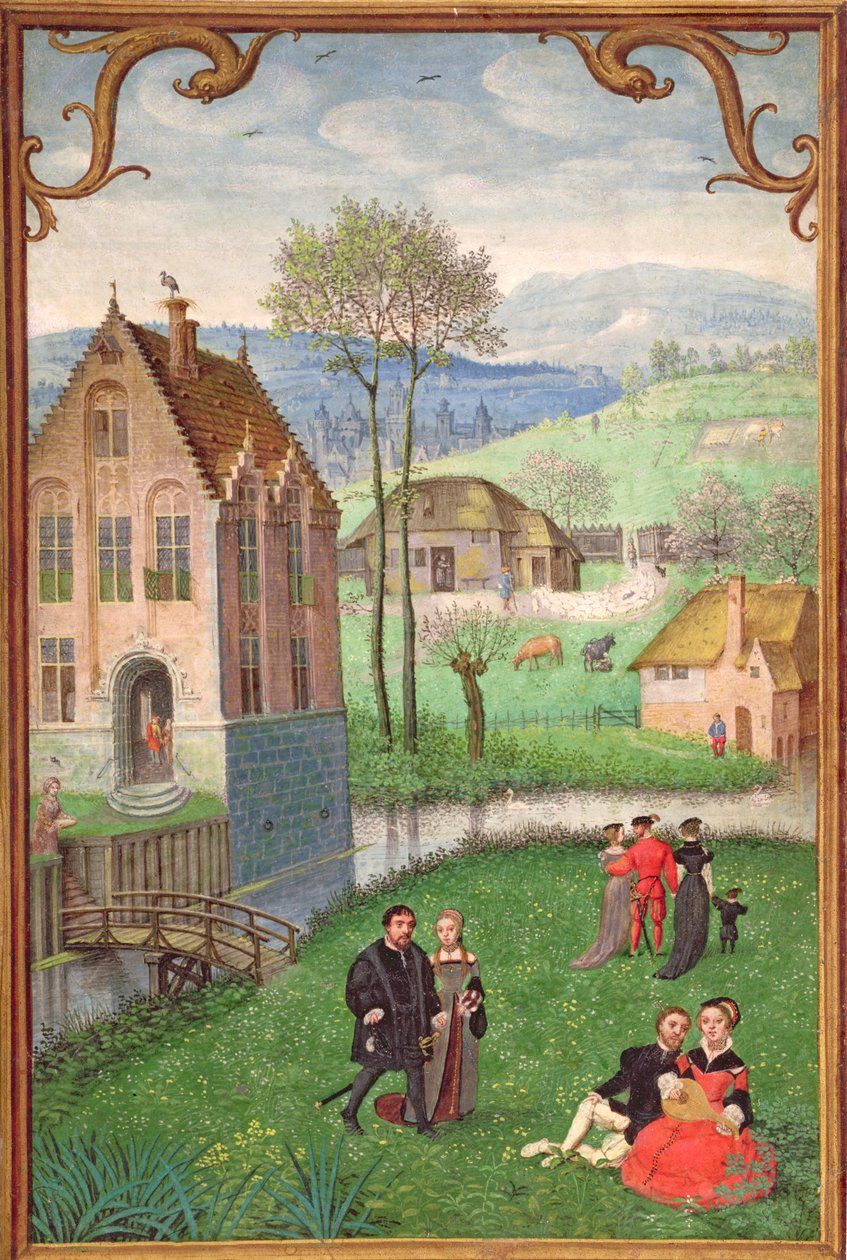 Dodaj 18855 Kwiecień: para małżeńska, z księgi godzin, ok. 1540 r. autorstwa Simon Bening