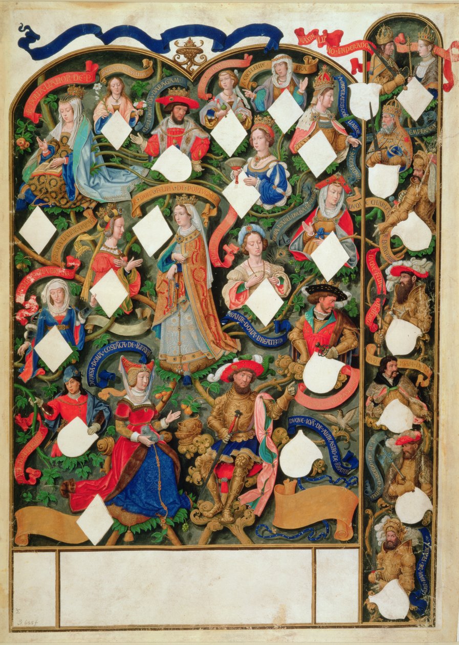 Dodaj Ms 12531 f.10 Drzewo genealogiczne Jana z Gaunt autorstwa Simon Bening