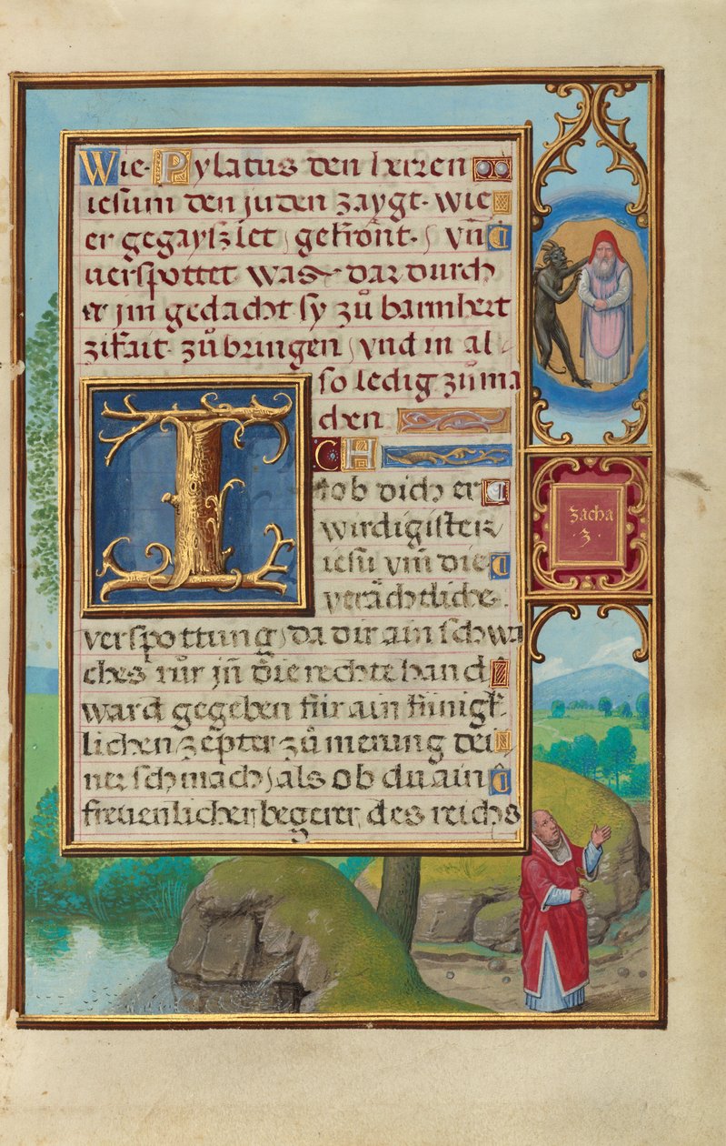Rand mit der Vision des Hohenpriesters und des Teufels von Sacharja autorstwa Simon Bening