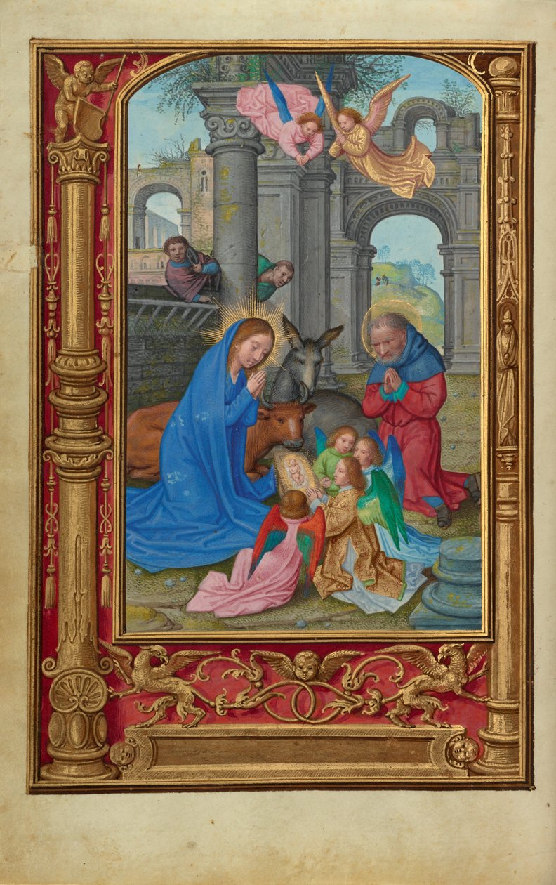 Narodzenia, ok. 1525-30 (tempera, złota farba i liść na pergaminie) autorstwa Simon Bening