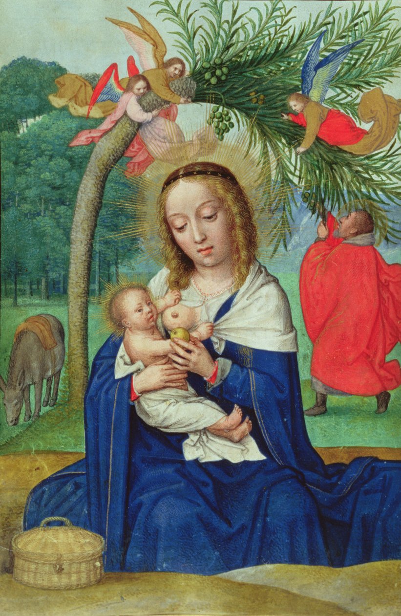 Odpoczynek w locie do Egiptu, miniatura z Norfolk Book of Hours (welum) autorstwa Simon Bening