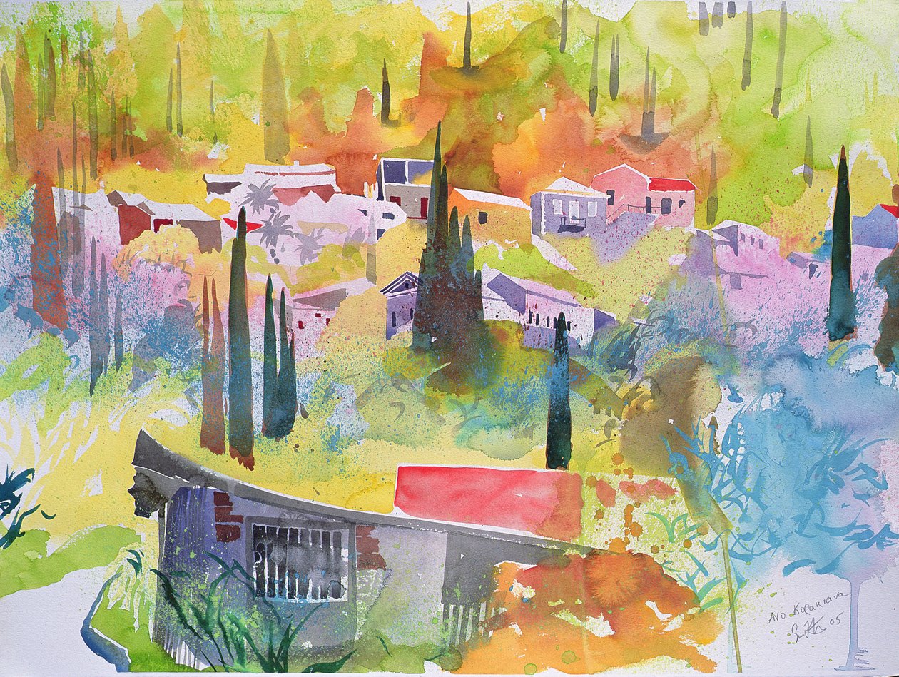 Anno Korikiana, Korfu, 2005 (akwarela) autorstwa Simon Fletcher
