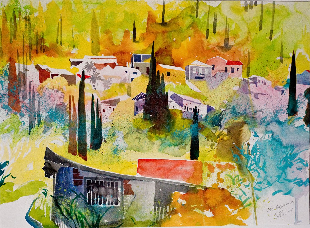 Ano Korakiana, Korfu, 2005 (akwarela na papierze) autorstwa Simon Fletcher