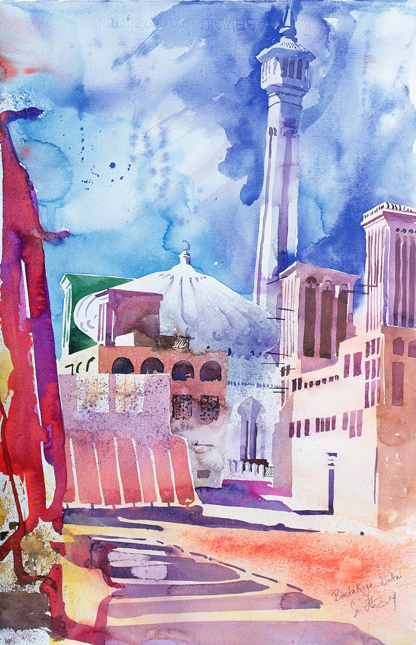 Bastakia, Dubaj, 2004 (akwarela na papierze) autorstwa Simon Fletcher