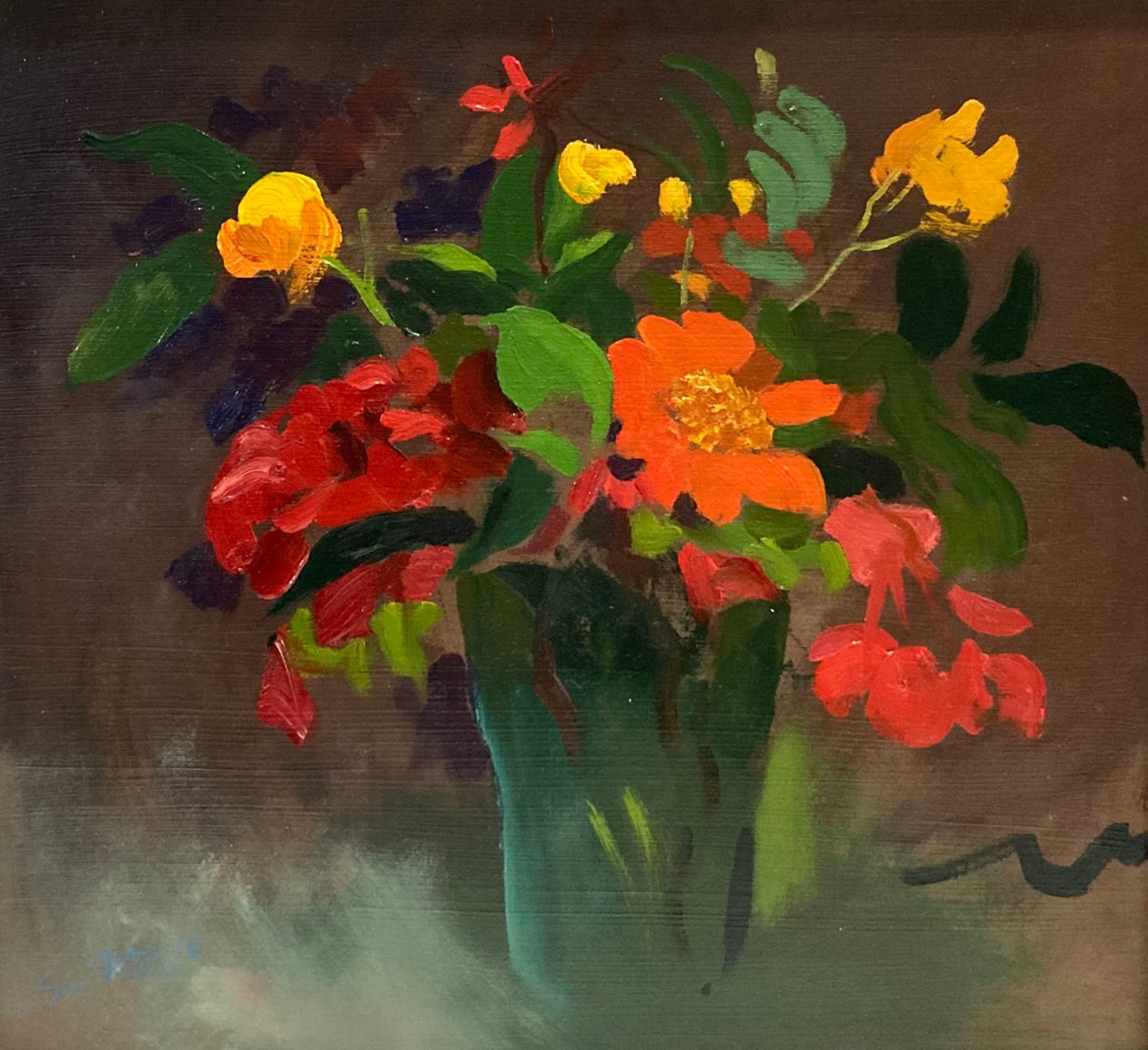 Cassia  Tithonia (olej na płycie) autorstwa Simon Fletcher