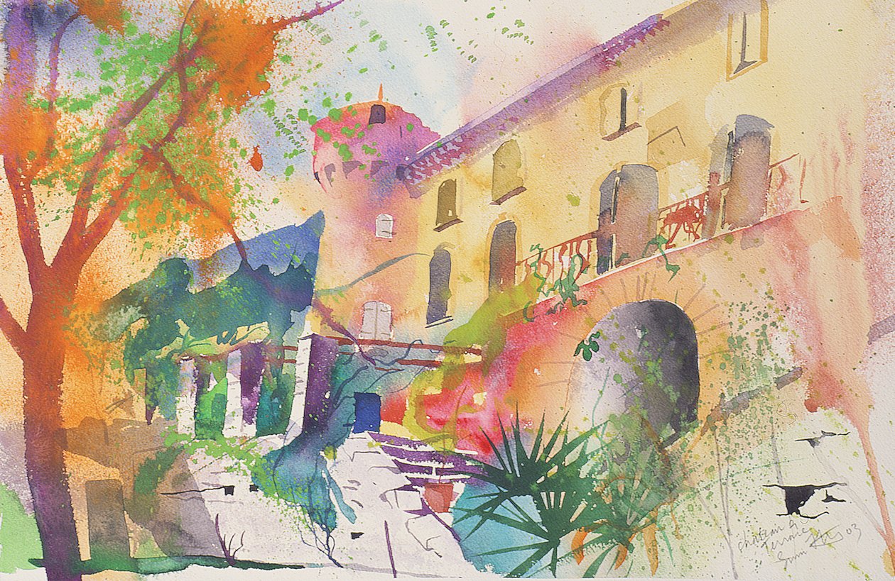 Chateau and Terrace, 2003 (akwarela na papierze) autorstwa Simon Fletcher