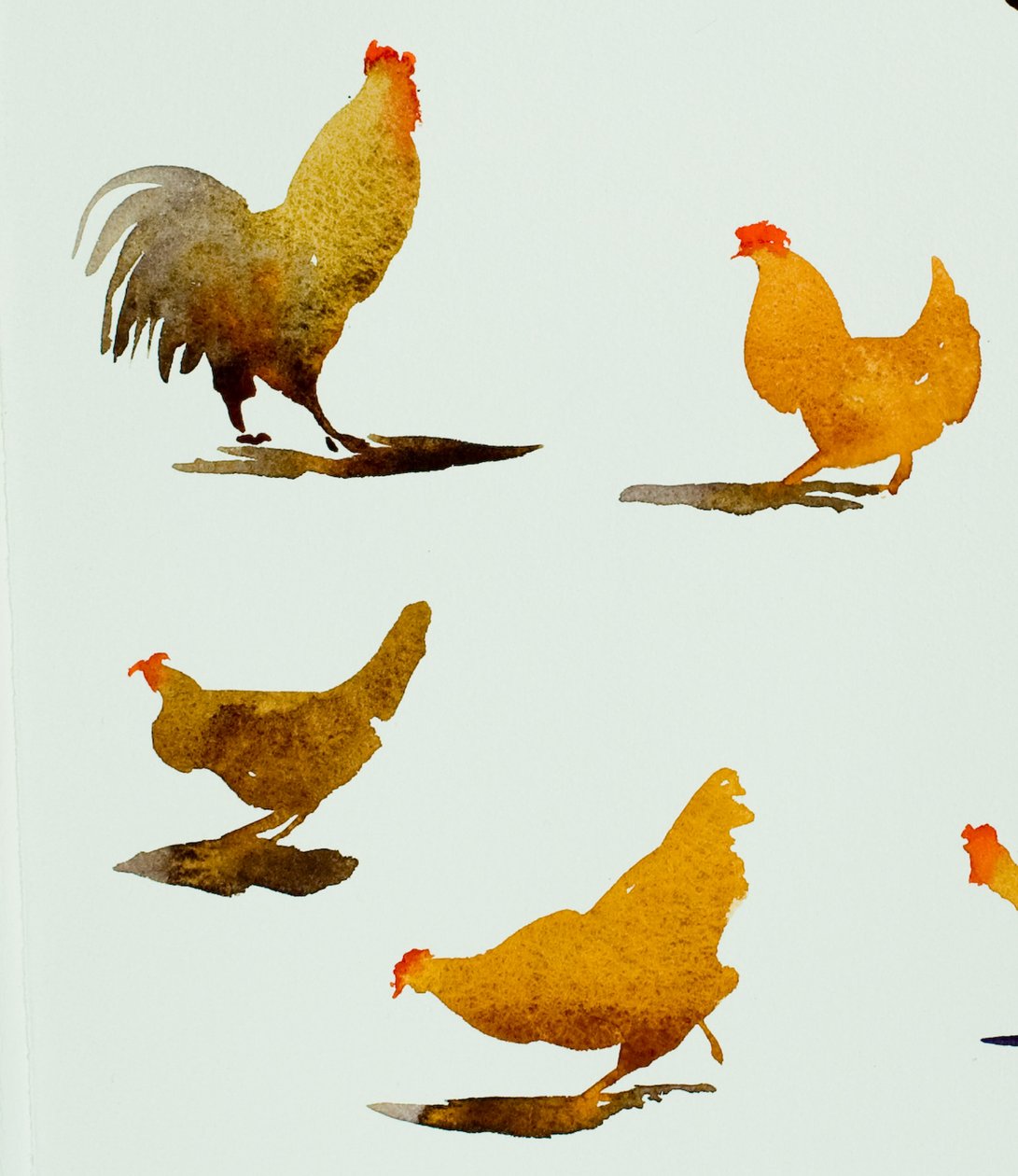 Kogut i trzy kury, 2013 (akwarela) autorstwa Simon Fletcher