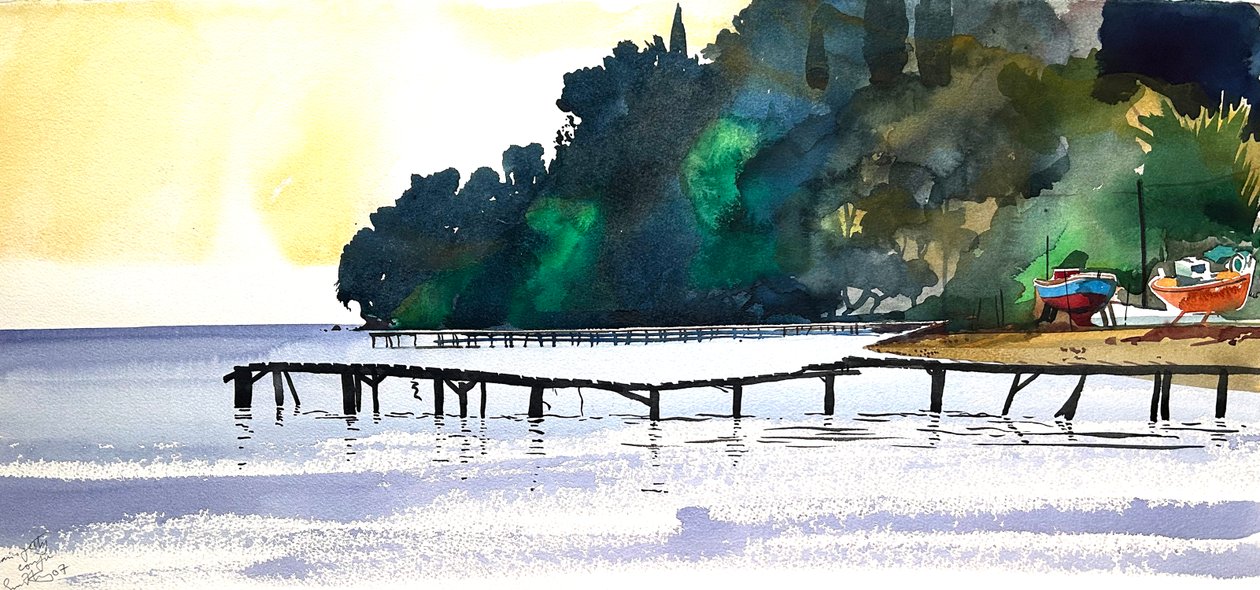 Mola na Korfu, 2007 (akwarela) autorstwa Simon Fletcher