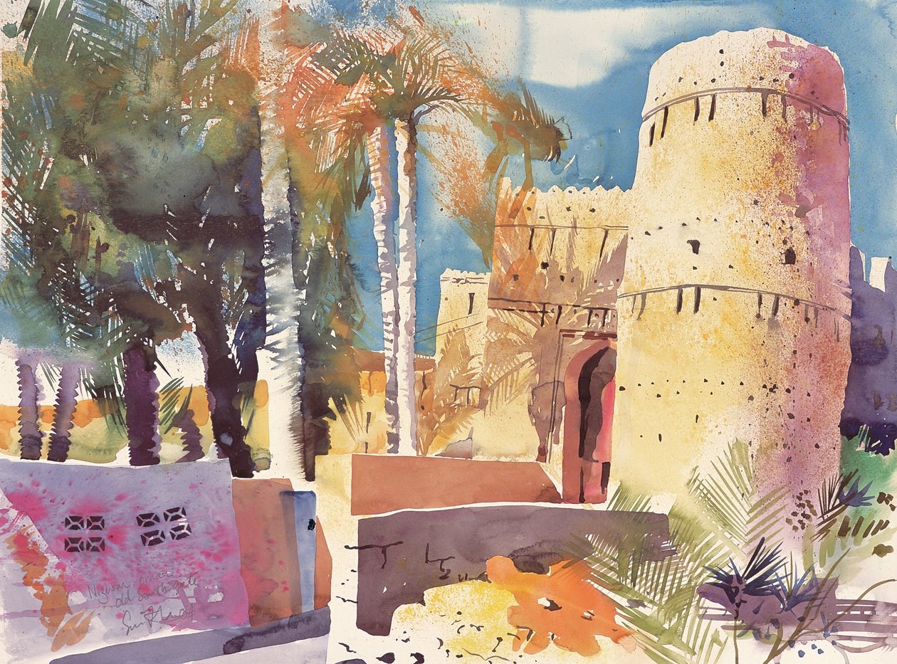 Nizwa Oman, Stara południowa brama, 2005 (akwarela) autorstwa Simon Fletcher