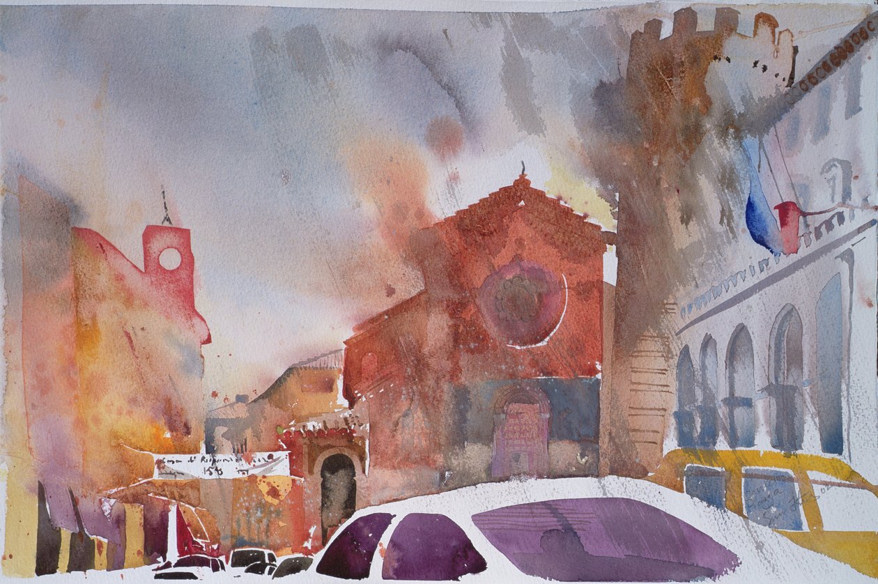 Orvieto Piazza, Włochy 2002 (akwarela) autorstwa Simon Fletcher