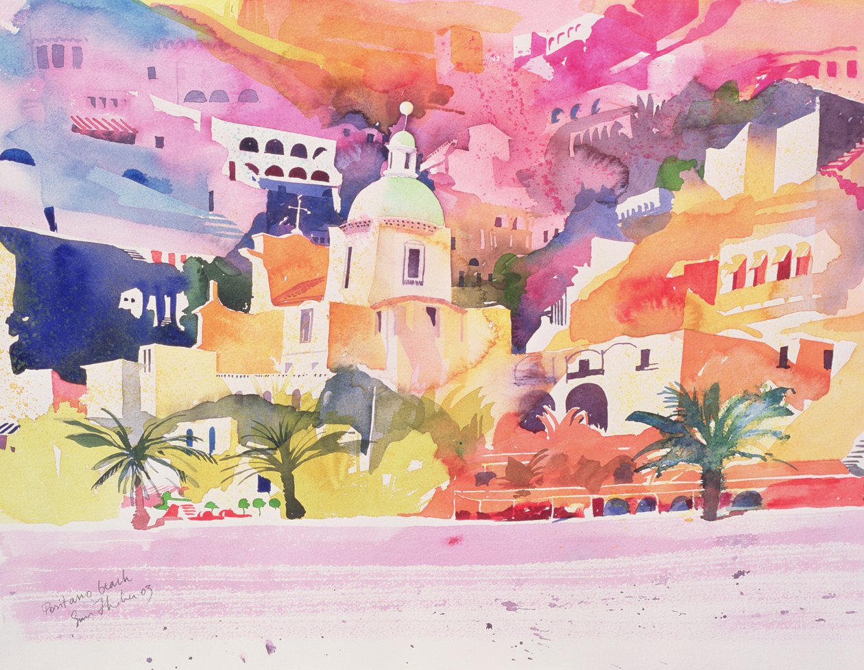 Plaża w Positano, 2003 (akwarela na papierze) autorstwa Simon Fletcher