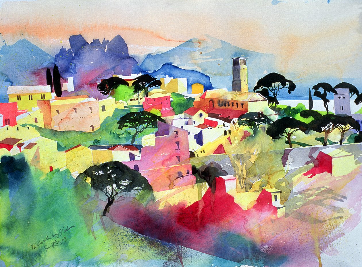 Ravello i Zatoka Salerno, 2003 (akwarela na papierze) autorstwa Simon Fletcher