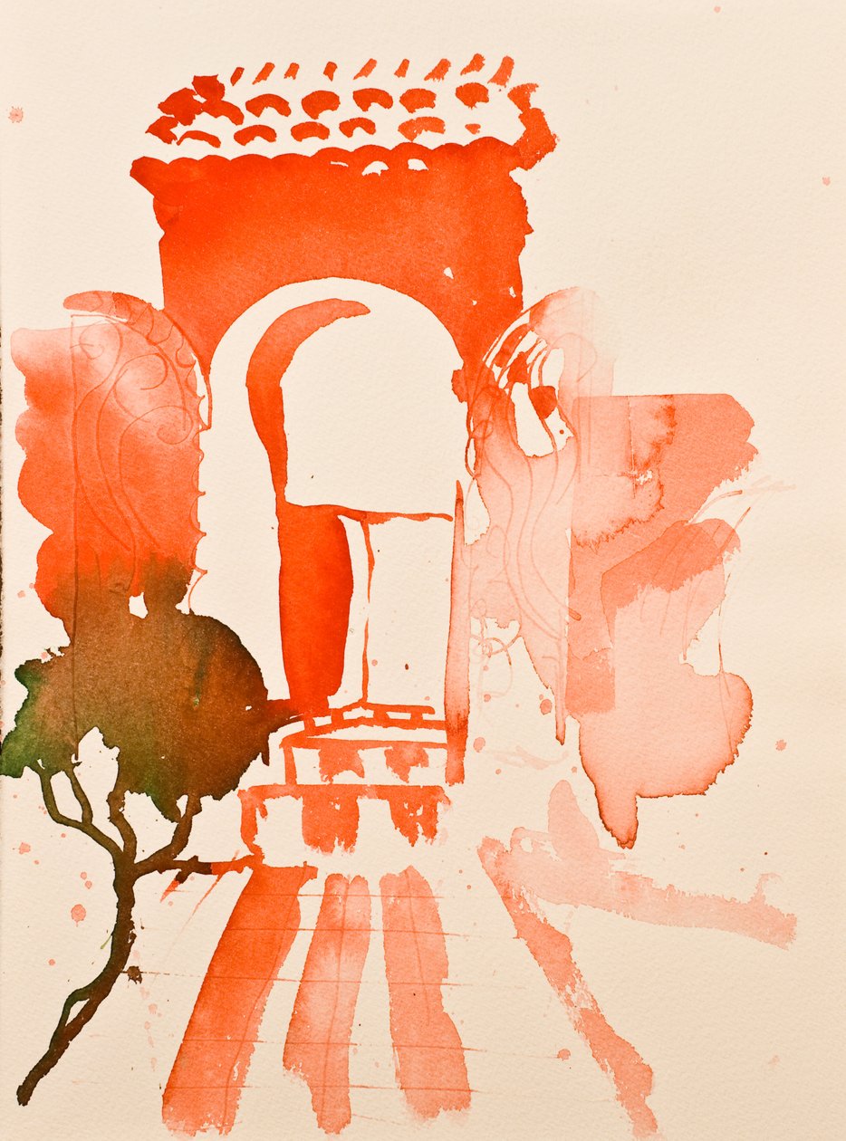 Czerwona brama, 2016 (akwarela) autorstwa Simon Fletcher