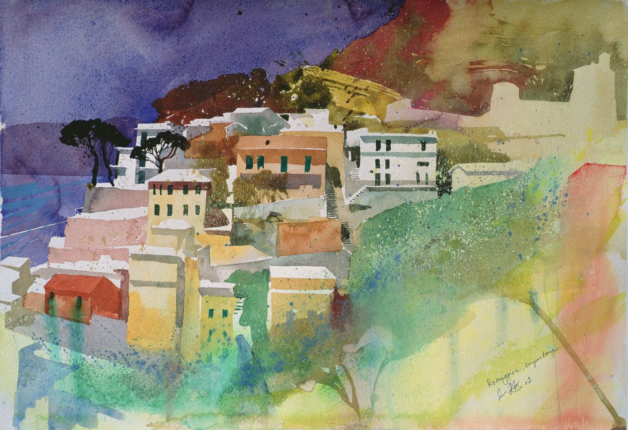 Riomaggiore cinqueterre, Włochy, 2002 (akwarela) autorstwa Simon Fletcher