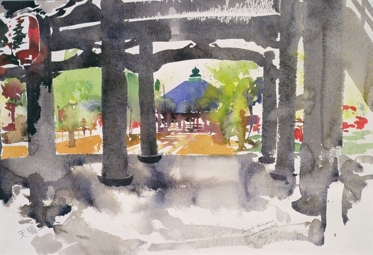 Wejście do świątyni, Amanohashidate (akwarela na papierze) autorstwa Simon Fletcher
