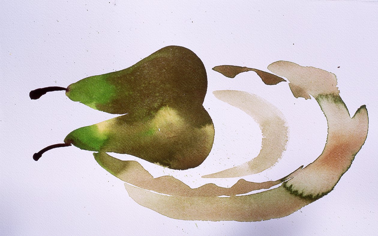 Dwie gruszki na talerzu, 2010 (akwarela) autorstwa Simon Fletcher