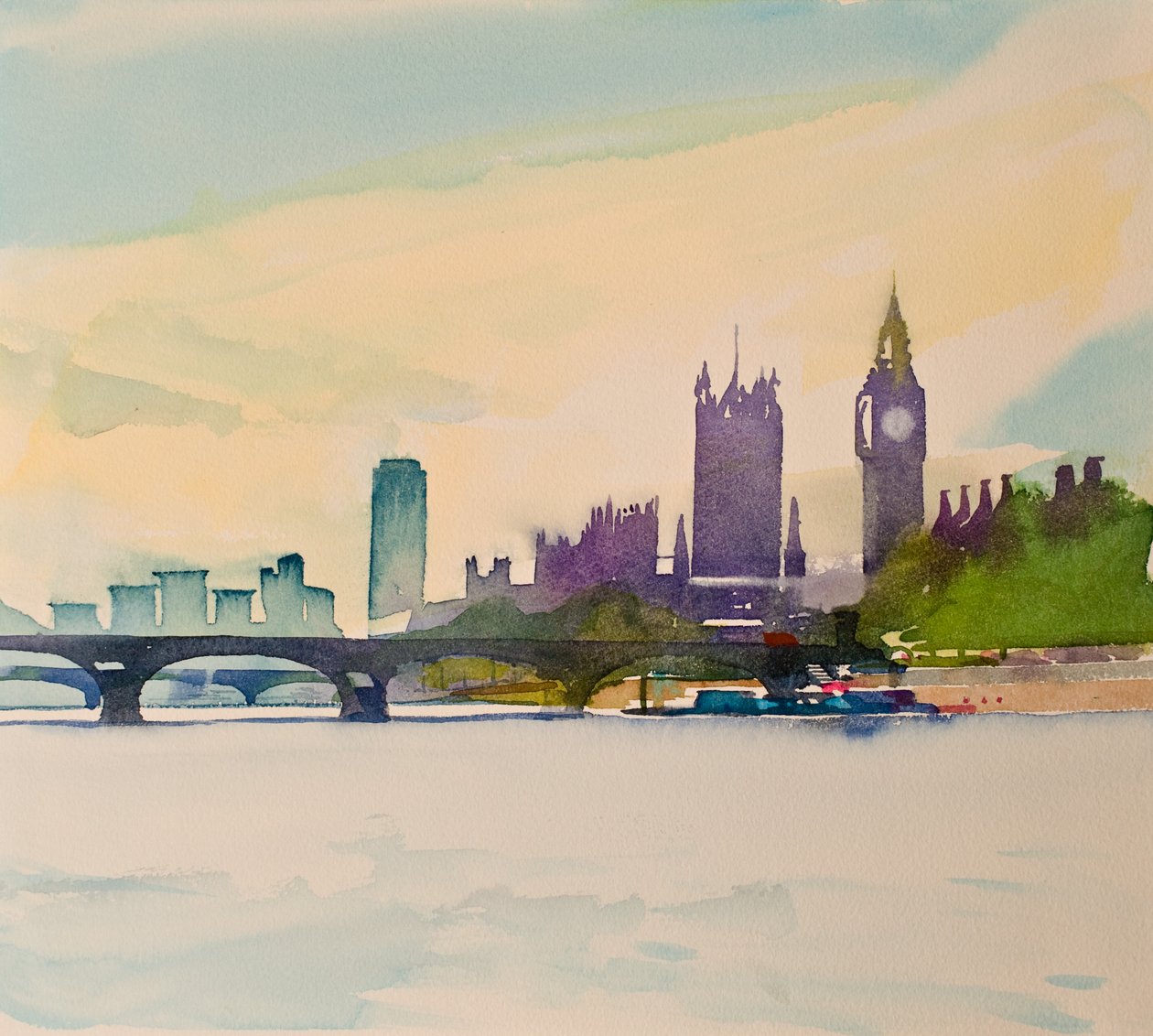 Westminster z kładki dla pieszych II, 2016 (akwarela) autorstwa Simon Fletcher